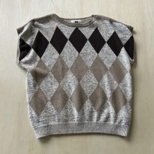 Vintage Lady Devon Sweater Vest Womens 3X Brown Crew Neck Argyle Knit Tight-Knit